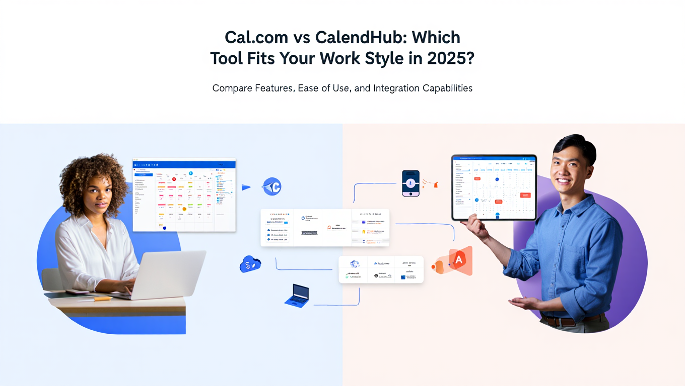Side-by-side comparison of cal com vs calendhub use cases displaying key differences and feature analysis