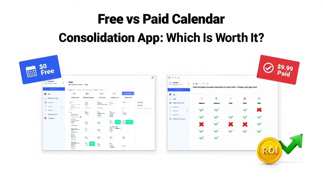 Side-by-side comparison of calendar consolidation app free vs paid displaying key differences and feature analysis