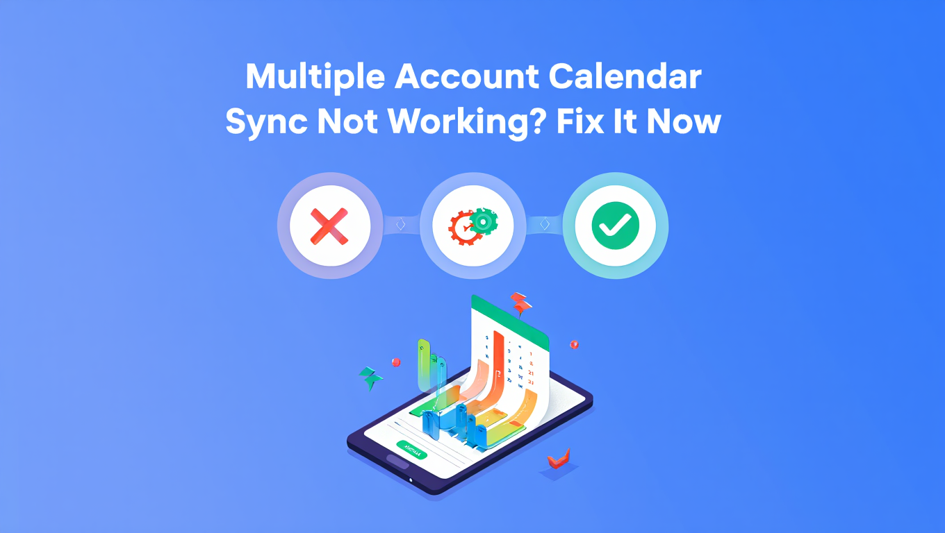 Calendar synchronization dashboard showing multiple account calendar sync troubleshooting with real-time bidirectional upd...