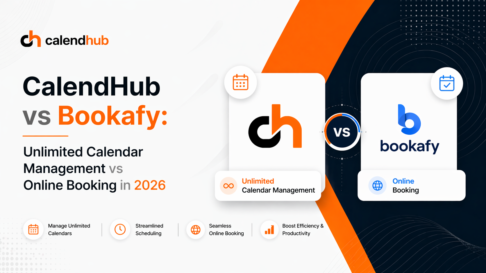 CalendHub vs Bookafy comparison showing management platform versus online booking and client-focused tools