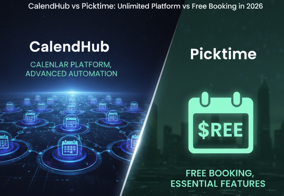 CalendHub vs Picktime comparison showing unlimited platform versus free booking features